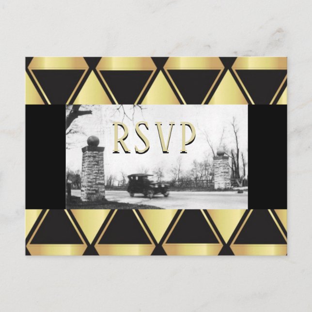Cartão Postal De Convite RSVP Roaring Twenties Art Deco (Frente)