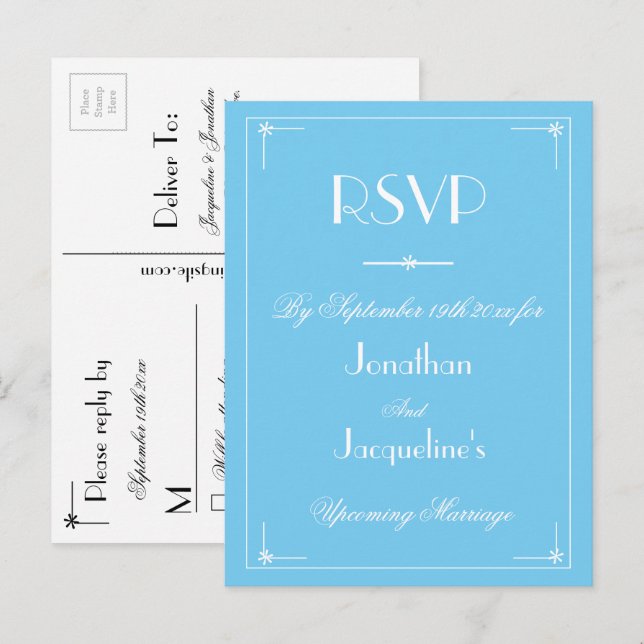 Cartão Postal De Convite RSVP — RSVP — Casamento Azul Aqua Moderno Simples (Frente/Verso)