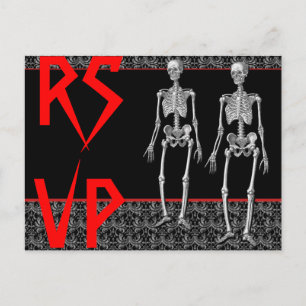 Cartão Postal De Convite RSVP Skeletons - Festa de Halloween, Casa Assombra