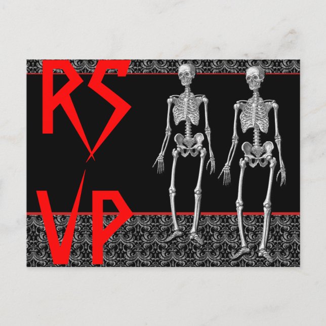 Cartão Postal De Convite RSVP Skeletons - Festa de Halloween, Casa Assombra (Frente)