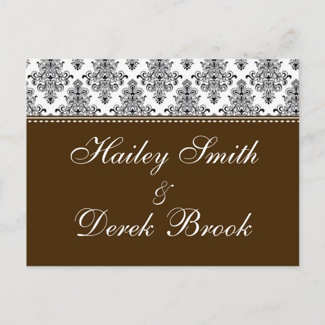 Cartão Postal De Convite RSVP - Texto Chocolate e Branco (Frente)
