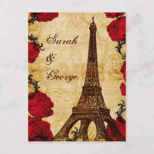 Cartão Postal De Convite rsvp vermelho do casamento de Paris da torre