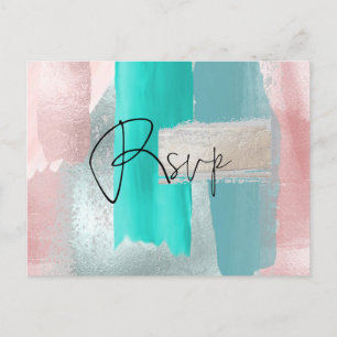 Cartão Postal De Convite RSVP w das refeições PixDezines, Aqua Blush Modern