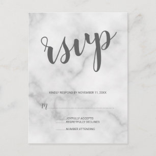 Cartão Postal De Convite RSVP Wedding de mármore branco elegante elegante