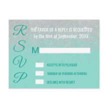 RSVPs de Teal Glitter Brancos