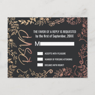 Cartão Postal De Convite RSVPs do Ombre Dourado Floral Dourado do rosa