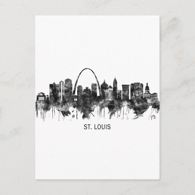 Cartão Postal De Convite Rua Louis Missouri Skyline BW (Frente)