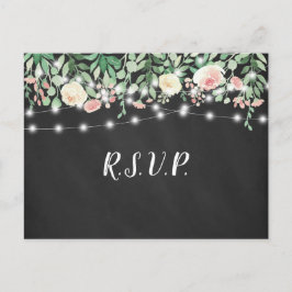 Cartão Postal De Convite Russo Chalkboard Blush Floral Lights casamento rsv