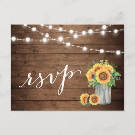 Cartão Postal De Convite Russo Sunflower Mason Jar String Luzes RSVP