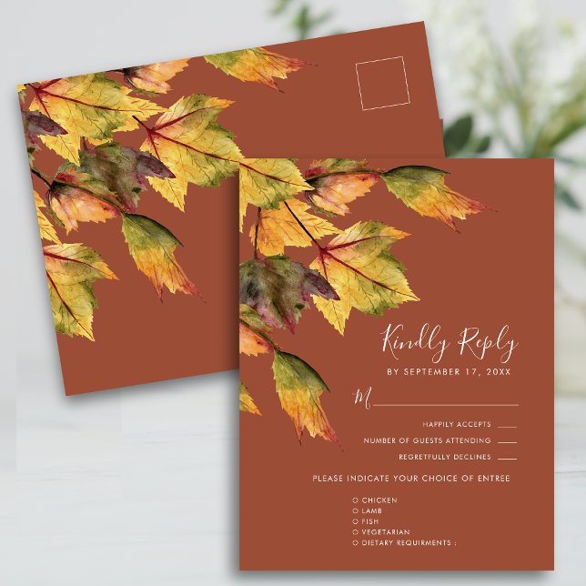 Cartão Postal De Convite Rustic Brown Autumn Foliage Weding RSVP (Criador carregado)