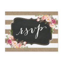Rustic Country Linen Burlap Casamento Floral RSVP