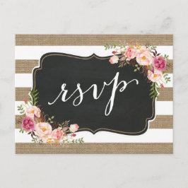 Cartão Postal De Convite Rustic Country Linen Burlap Casamento Floral RSVP