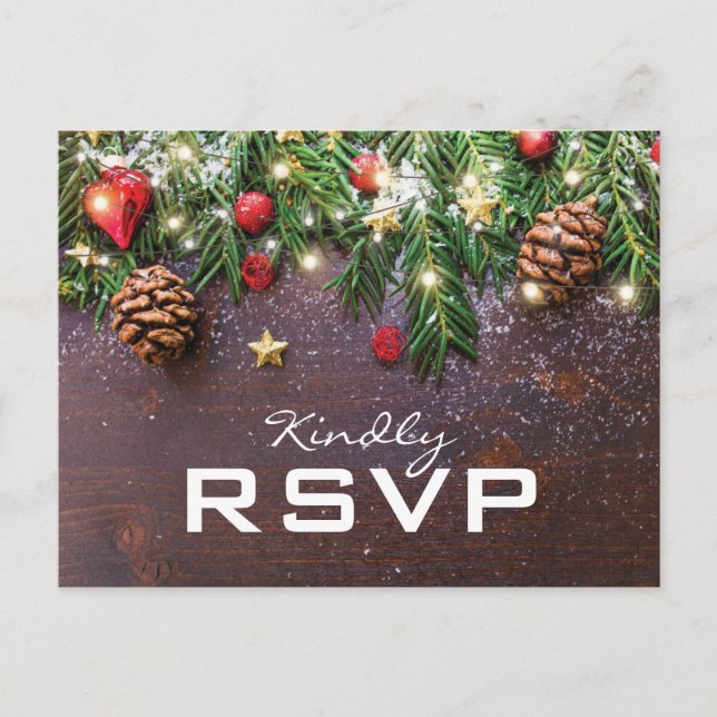 Cartão Postal De Convite Rustic Country Natal Holiday Winter RSVP (Frente)