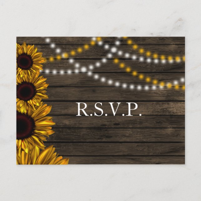 Cartão Postal De Convite Rustic Country Sunflower Barn Wood Casamento RSVP (Frente)