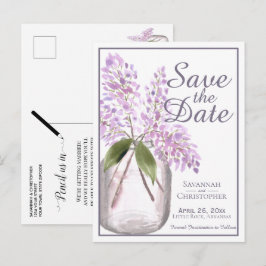 Cartão Postal De Convite Rustic Dusty Roxo Lilacs Casamento Salve a Data