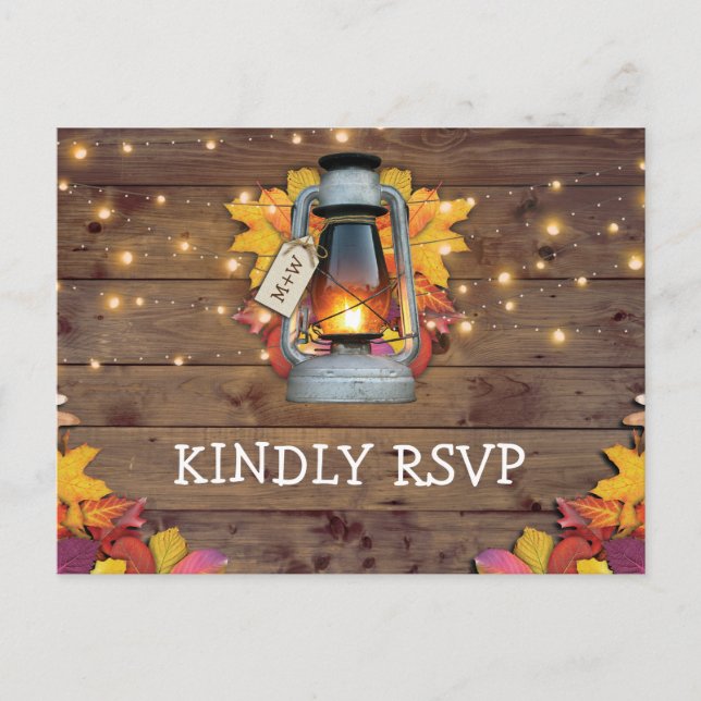 Cartão Postal De Convite Rustic Fall Lights Autumn Deixa RSVP Casamento (Frente)