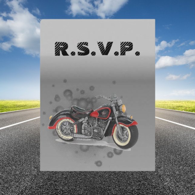 Cartão Postal De Convite Rustic grunge Motorcyle Biker Wedding rsvp (Rustic grunge Motorcyle Biker Wedding rsvp Invitation Postcard)