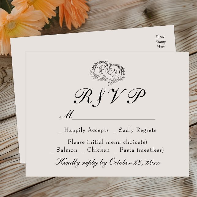 Cartão Postal De Convite Rustic Horse Western Country Ivory Weding RSVP (Criador carregado)