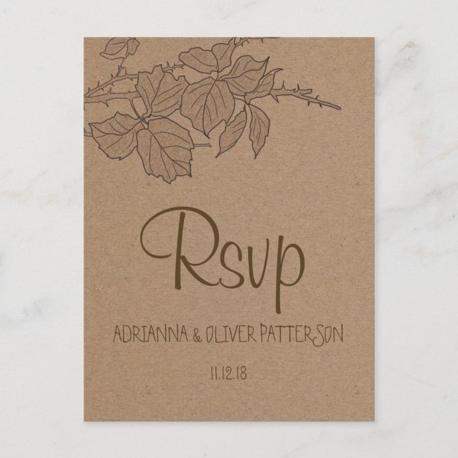 Cartão Postal De Convite Rustic Kraft Brown Paper Deixa RSVP De Casamento (Frente)