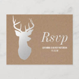 Cartão Postal De Convite Rustic Kraft Paper Silver Antler Casamento RSVP