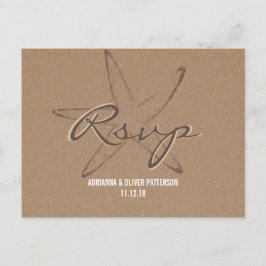 Cartão Postal De Convite Rustic Kraft Paper Starfish Náutico Casamento RSVP