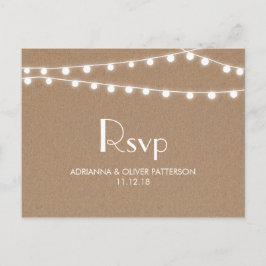 Cartão Postal De Convite Rustic Kraft Paper String Lights Weding RSVP
