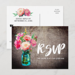 Cartão Postal De Convite Rustic Mason Jar com Flowers - Solicitação de Músi