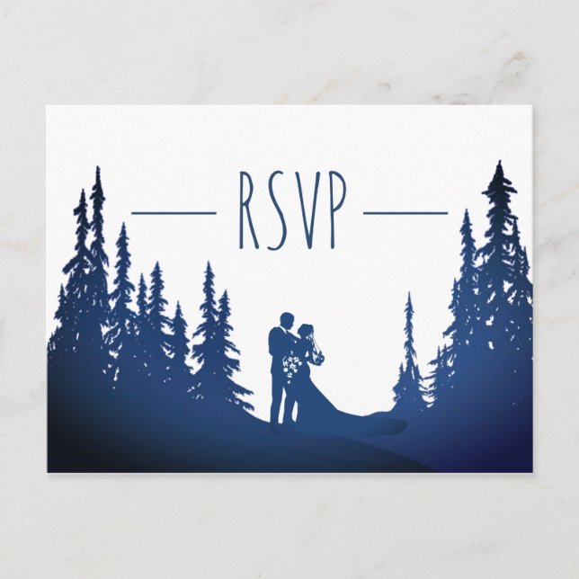 Cartão Postal De Convite Rustic Mountain Pine Forest Weding RSVP - Blue © (Frente)