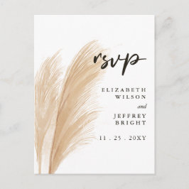 Cartão Postal De Convite Rustic Neutral Terthy Boho Pampas Grass Invit RSVP