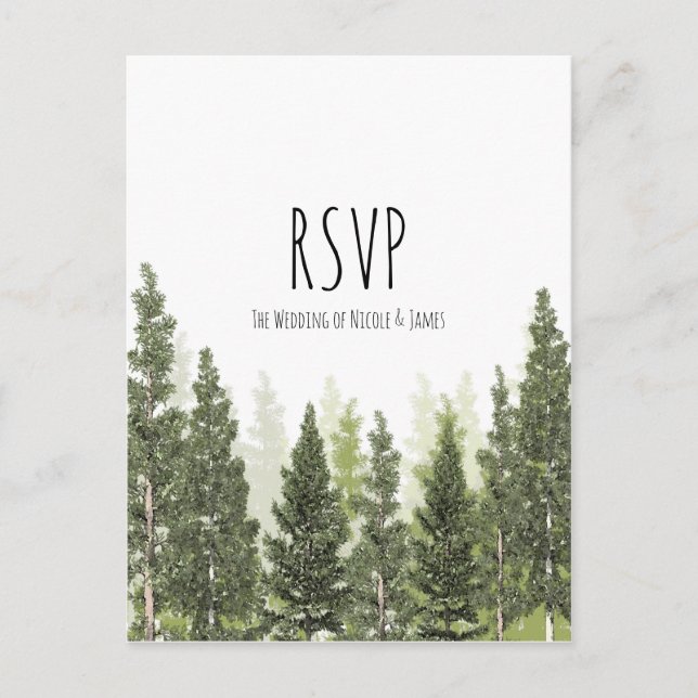 Cartão Postal De Convite Rustic Pine Trees Simple Country Weding RSVP (Frente)