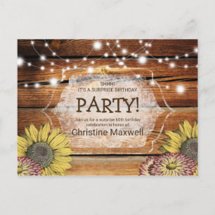 Cartão Postal De Convite Rustic Surprise Sunflower 60th Aniversário Convit