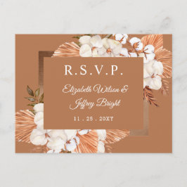 Cartão Postal De Convite Rustic Terracotta Boho Pampas Orchids RSVP