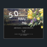 Cartão Postal De Convite Rustic Vibes 50º aniversário Sunflower Black<br><div class="desc">Rustic Vibes 50th Surpresa Convite de aniversário. Girassóis e luzes de Lavanda,  madeira. Cerca de madeira. Preto.</div>
