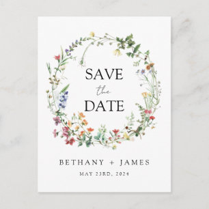 Cartão Postal De Convite Rustic Wildflower Weding Save the Date Postcard