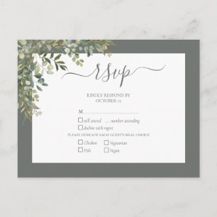 Cartão Postal De Convite Sage Green Eucalyptus Script Wedding RSVP