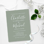 Cartão Postal De Convite Sage Green Signature Wedding<br><div class="desc">Apresentando nomes de estilo de assinatura,  este cartão postal de convite para casamento verde de sábio elegante pode ser personalizado com suas informações em letra chic. Projetado por Thisnotme©</div>
