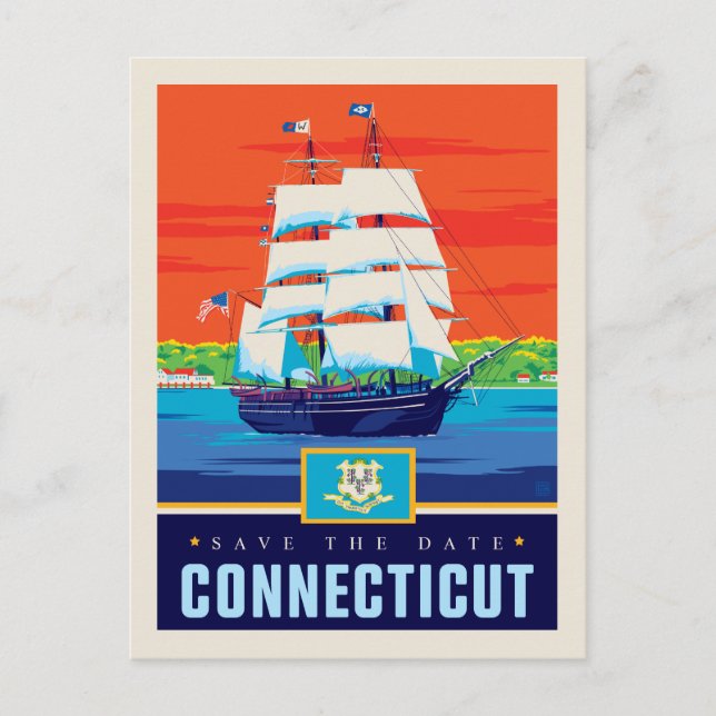 Cartão Postal De Convite Salvar a data | Connecticut (Frente)