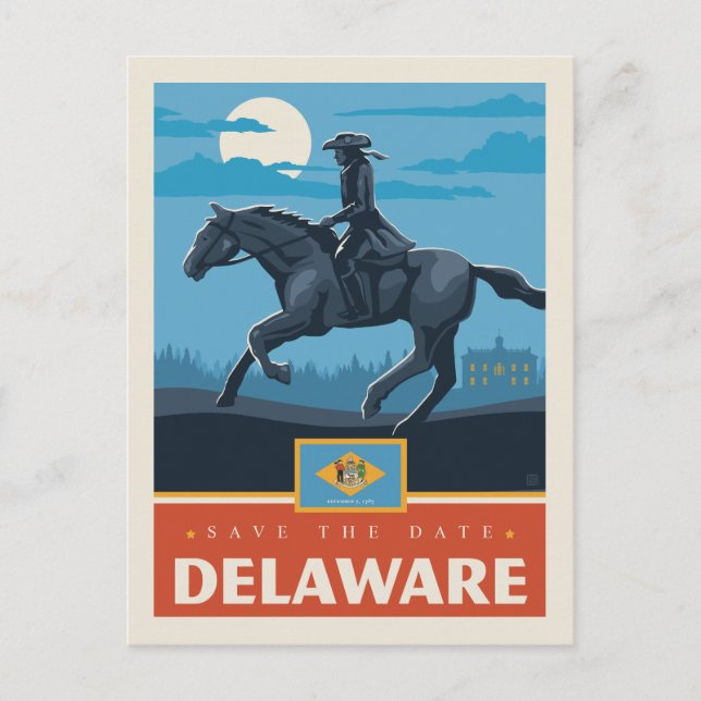 Cartão Postal De Convite Salvar a data | Delaware (Frente)