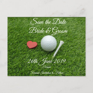 Cartão Postal De Convite Salvar data de golfe para casamento com bola de go