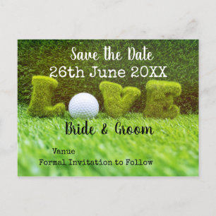 Cartão Postal De Convite Salve o dia do casamento com bola de golfe