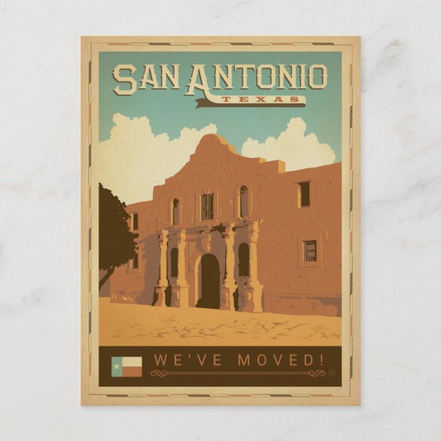 Cartão Postal De Convite San Antonio, Texas | Nós nos movemos (Frente)