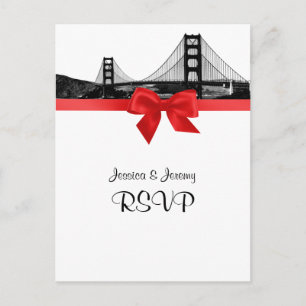 Cartão Postal De Convite San Fran Skyline Gravado BW Vermelho RSVP 1