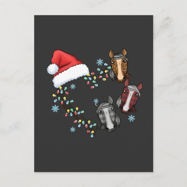 Cartão Postal De Convite Santa Hat com Cavalos Papais noeis Equestres Natal (Frente)