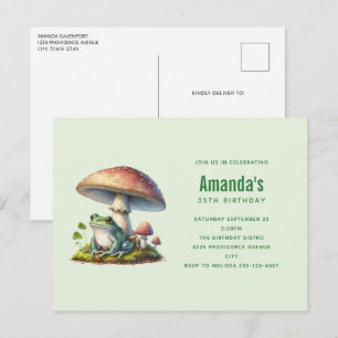 Cartão Postal De Convite Sapo Debaixo de um Cogumelo Tema de Natureza Fofin