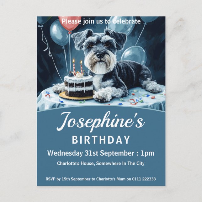 Cartão Postal De Convite Schnauzer Festa de aniversário (Frente)