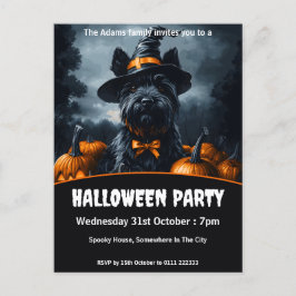 Cartão Postal De Convite Scottish Terrier Halloween