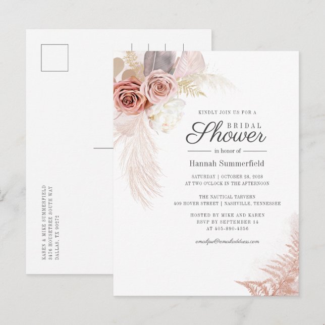 Cartão Postal De Convite Script de Tan Grass Grass de chá de panela (Frente/Verso)