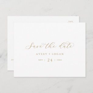 Cartão Postal De Convite Script Dourado Elegante Guardar Horizontal Data