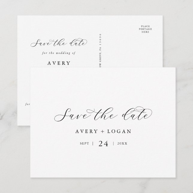Cartão Postal De Convite Script Elegante Horizontal Salvar o Cartão-Postal  (Frente/Verso)