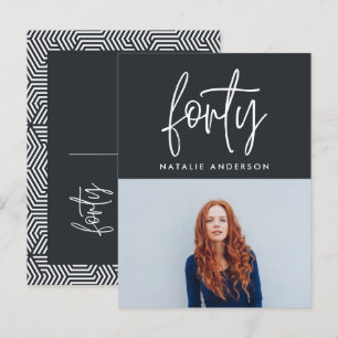 Cartão Postal De Convite Script simples na moda aniversário de 40 anos eleg